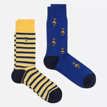 Комплект носков Polo Ralph Lauren Polo Bear & Stripe Crew 2-Pack, цвет комбинированный, размер 43-46 EU