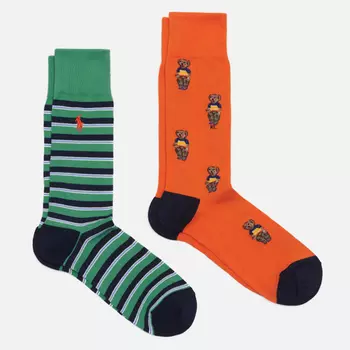 Комплект носков Polo Ralph Lauren Polo Bear & Stripe Crew 2-Pack, цвет комбинированный, размер 43-46 EU
