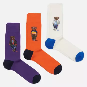 Комплект носков Polo Ralph Lauren Polo Bear Crew Gift Box 3-Pack, цвет комбинированный, размер 43-46 EU