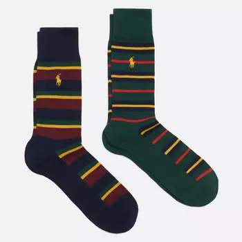 Комплект носков Polo Ralph Lauren Repp Stripes Crew 2-Pack, цвет комбинированный, размер 42-46 EU