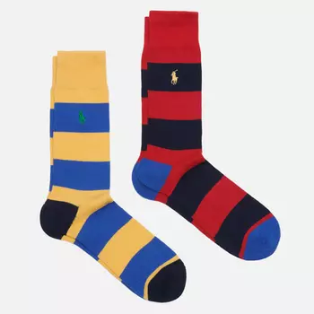 Комплект носков Polo Ralph Lauren Rugby Sripe 2 Crew 2-Pack, цвет комбинированный, размер 43-46 EU