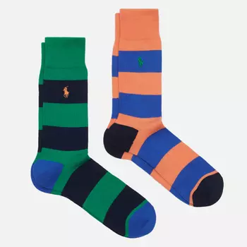 Комплект носков Polo Ralph Lauren Rugby Sripe 2 Crew 2-Pack, цвет комбинированный, размер 43-46 EU