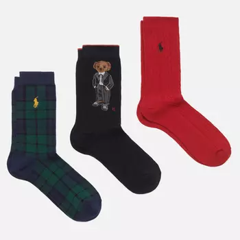 Комплект носков Polo Ralph Lauren Smoking Bear Crew 3-Pack, цвет комбинированный, размер 39-42 EU