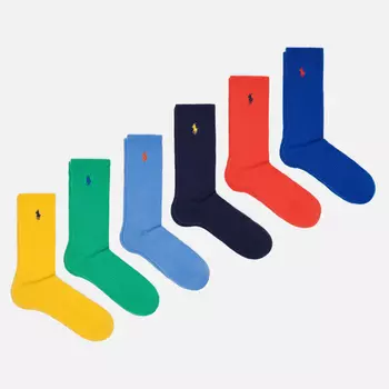 Комплект носков Polo Ralph Lauren Solids Crew 6-Pack, цвет комбинированный, размер 40-46 EU