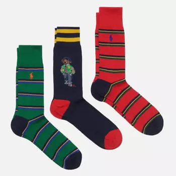 Комплект носков Polo Ralph Lauren Stripe & Polo Bear Heritage Crew Gift Box 3-Pack, цвет комбинированный, размер 42-46 EU
