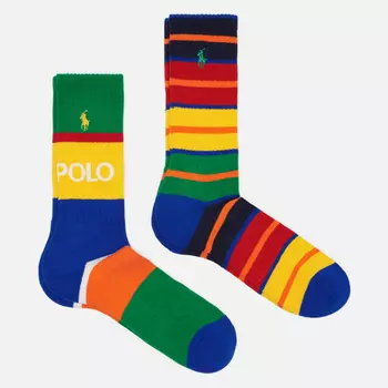 Комплект носков Polo Ralph Lauren Striped Cotton Blend Crew 2-Pack, цвет комбинированный, размер 40-46 EU