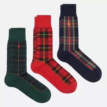 Комплект носков Polo Ralph Lauren Tartan Crew Gift Box 3-Pack, цвет комбинированный, размер 42-46 EU
