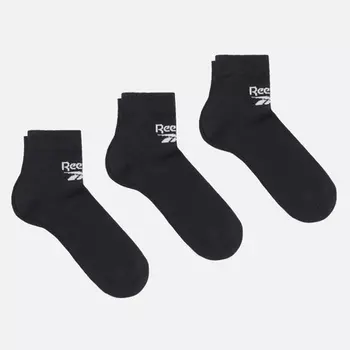 Комплект носков Reebok Ankle Core Basic Vector 3-Pack, цвет чёрный, размер 40-42 EU