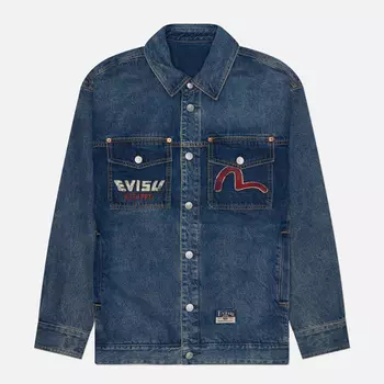Мужская джинсовая куртка Evisu Godhead Printed, цвет синий, размер XXL