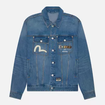 Мужская джинсовая куртка Evisu Hanafuda Daruma Daicock Embroidery, цвет синий, размер XXL