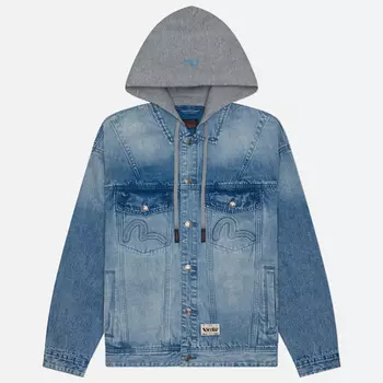 Мужская джинсовая куртка Evisu Seagull & Evisu Embossed Denim, цвет голубой, размер XXL