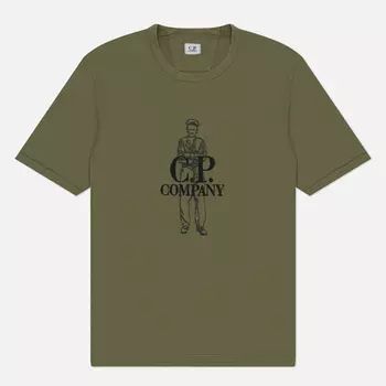 Мужская футболка C.P. Company 1020 Jersey Logo, цвет оливковый, размер XXL