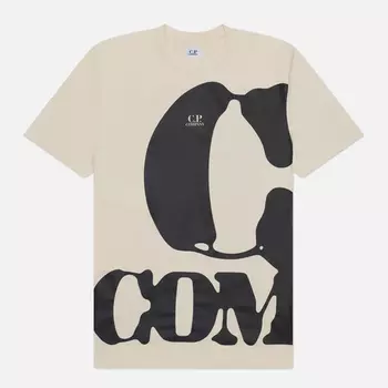 Мужская футболка C.P. Company 30/1 Jersey Relaxed Logo, цвет бежевый, размер XXXL