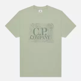 Мужская футболка C.P. Company Distressed Logo, цвет зелёный, размер XL