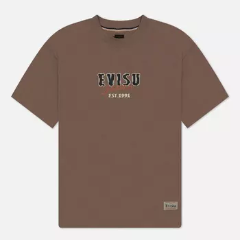 Мужская футболка Evisu Evergreen Kumadori Daruma Double Daicock Printed, цвет коричневый, размер L