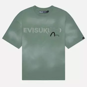 Мужская футболка Evisu Evisukuro Garment Dyed Calligraphy Logo Pocket, цвет зелёный, размер XL