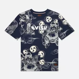 Мужская футболка Evisu Fujin-Raijin Greyscale All Over Printed, цвет синий, размер XL