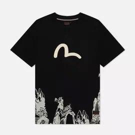 Мужская футболка Evisu Gradated Landscape Seagull &amp; Logo Printed, цвет чёрный, размер XXL