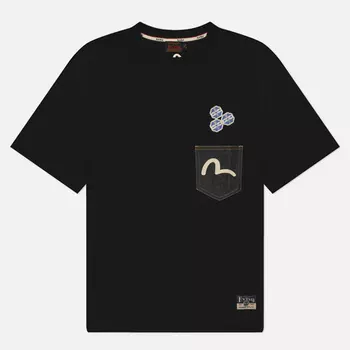 Мужская футболка Evisu Heritage Printed Seagull Denim Pocket, цвет чёрный, размер L