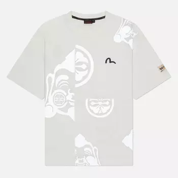 Мужская футболка Evisu Multi Baby GodHead Kamon Reflective Print, цвет белый, размер M