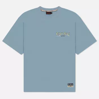 Мужская футболка Evisu Print Applique Seagull Print, цвет голубой, размер XL