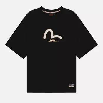 Мужская футболка Evisu Seagull & Daicock & Kamon Gold Print, цвет чёрный, размер XXL