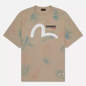 Мужская футболка Evisu Seagull Print Sprayed, цвет бежевый, размер S