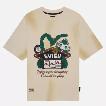 Мужская футболка Evisu Seagull Virtual Vacation Print Washed, цвет бежевый, размер M
