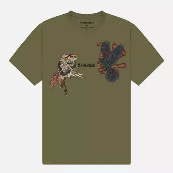 Мужская футболка maharishi Black Crow White Heron, цвет оливковый, размер XL