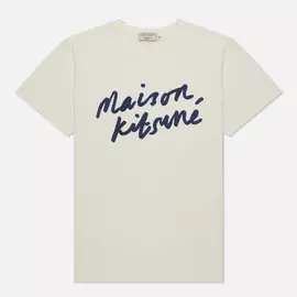 Мужская футболка Maison Kitsune Handwriting Classic, цвет бежевый, размер S