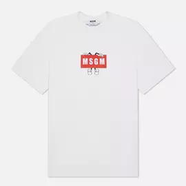 Мужская футболка MSGM Box Comics Crew Neck, цвет белый, размер S