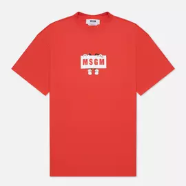 Мужская футболка MSGM Box Comics Crew Neck, цвет красный, размер L