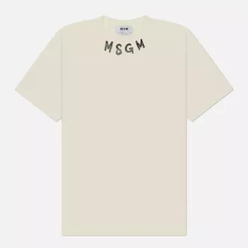 Мужская футболка MSGM Brush Stroke Collar Logo Print, цвет бежевый, размер XXL