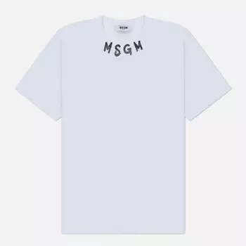 Мужская футболка MSGM Brush Stroke Collar Logo Print, цвет белый, размер M