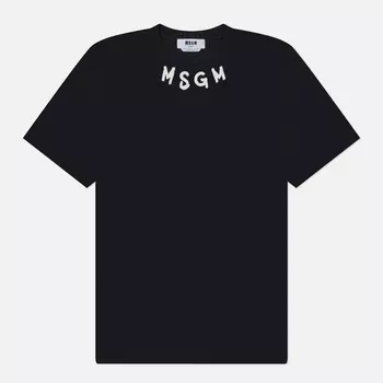 Мужская футболка MSGM Collar Brush Stroke Logo, цвет чёрный, размер S