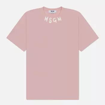 Мужская футболка MSGM Collar Brush Stroke Logo, цвет розовый, размер S