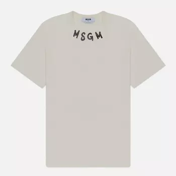 Мужская футболка MSGM Collar Brush Stroke Print, цвет бежевый, размер XL