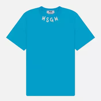 Мужская футболка MSGM Collar Brush Stroke Print, цвет голубой, размер L