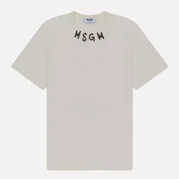 Мужская футболка MSGM Collar Brush Stroke Print, цвет бежевый, размер M