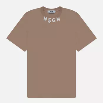 Мужская футболка MSGM Collar Brush Stroke Print, цвет бежевый, размер M