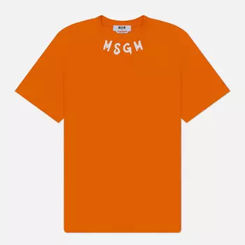 Мужская футболка MSGM Collar Brush Stroke Print, цвет оранжевый, размер S