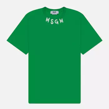 Мужская футболка MSGM Collar Brush Stroke Print, цвет зелёный, размер XL