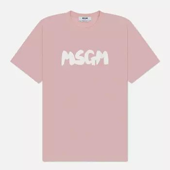Мужская футболка MSGM New Brush Sroke Logo, цвет розовый, размер S