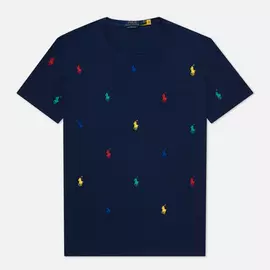 Мужская футболка Polo Ralph Lauren All Over Embroidered Polo Pony, цвет синий, размер XXL