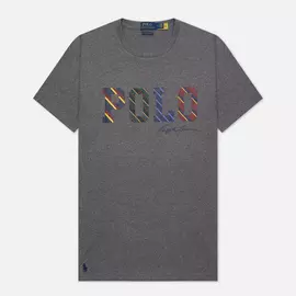 Мужская футболка Polo Ralph Lauren Custom Slim Fit Multicolor Logo, цвет серый, размер S