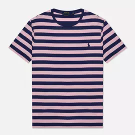 Мужская футболка Polo Ralph Lauren Custom Slim Fit Striped, цвет розовый, размер S