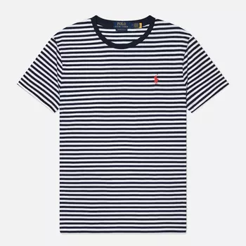 Мужская футболка Polo Ralph Lauren Embroidered Logo Stripe Custom Slim, цвет синий, размер XXL