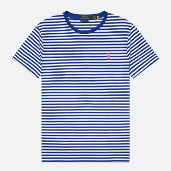 Мужская футболка Polo Ralph Lauren Embroidered Logo Stripe Custom Slim, цвет синий, размер M