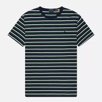Мужская футболка Polo Ralph Lauren Embroidered Logo Stripe, цвет зелёный, размер M