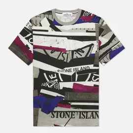 Мужская футболка Stone Island Mixed Media All Over Print Slim Fit, цвет фиолетовый, размер M